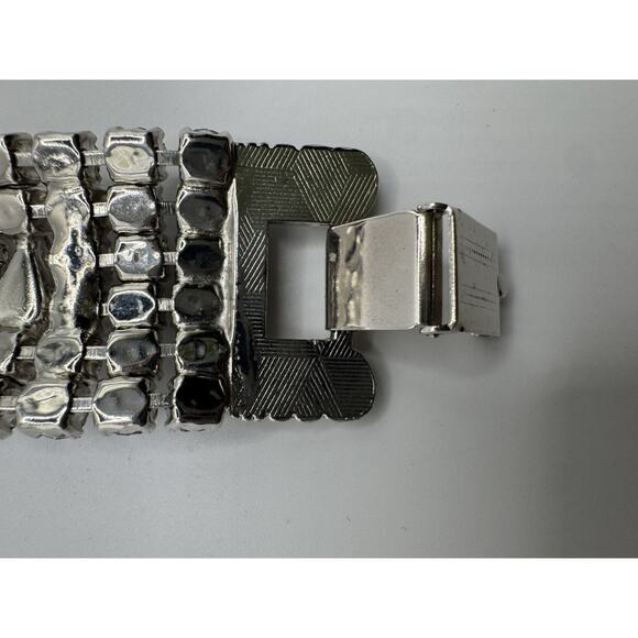 Rhodes Vintage Wide Rhinestone Bracelet 1950s Bride Era Chunky Hollywood Regency - Picture 6 of 16